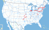 Mapa amerických highways. Červené jsou zpoplatněné. (otevře galerii do nového okna)